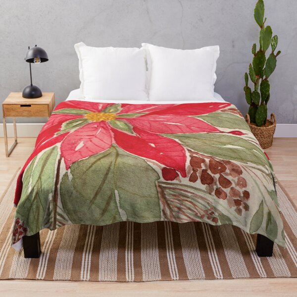 Item preview, Vintage Christmas Poinsettia, Holly Berries and Pine in Watercolor designed and sold by DaisyGirlDesign.