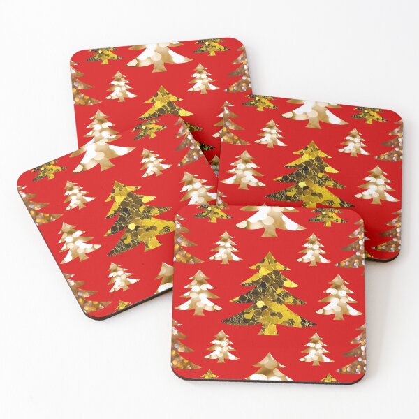 Item preview, Gold glitter tree pattern on a red background designed and sold by Pear Tree Studio.