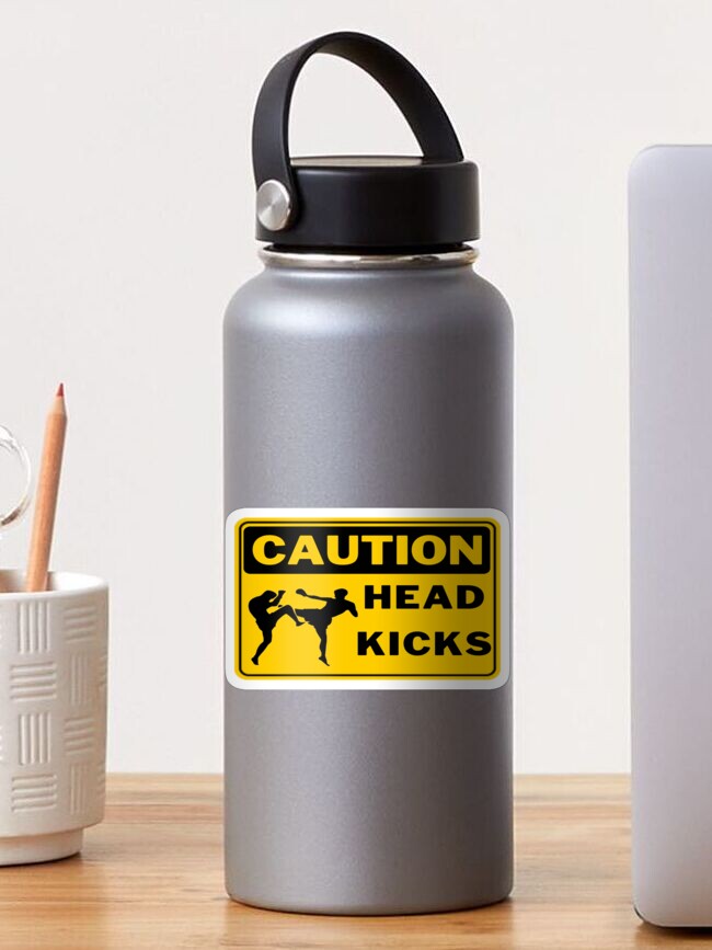 Thumbnail 1 of 3, Sticker, Caution Headkicks designed and sold by MuayTastic.
