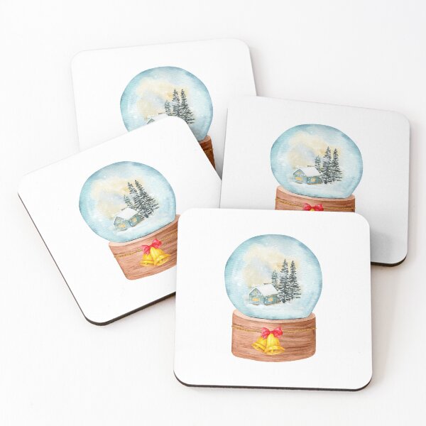 Item preview, Merry Christmas greetings! Cabin in the woods in a glass snow globe. Watercolor illustration designed and sold by HappyNoireArt.