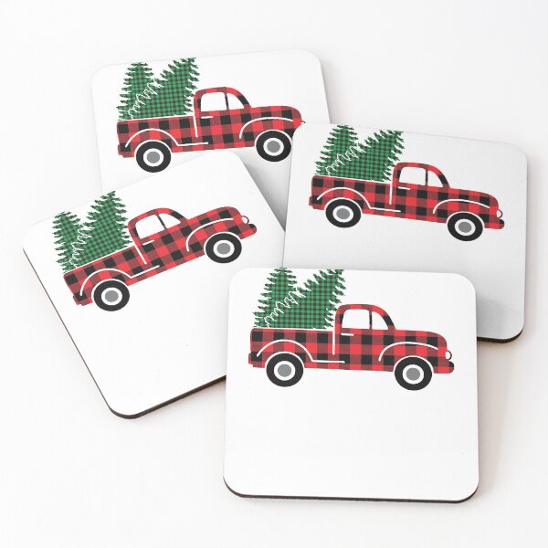 Item preview, Red Buffalo Plaid Truck Green Plaid Xmas Trees Vintage Farm Truck designed and sold by Rabbitti.