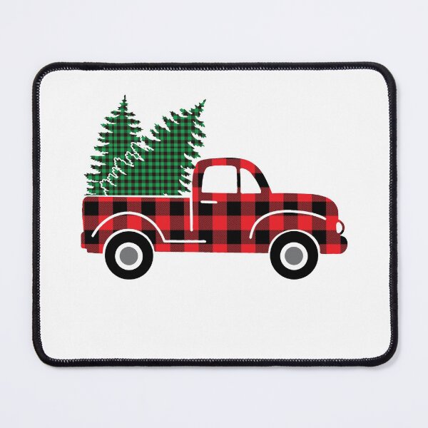 Item preview, Red Buffalo Plaid Truck Green Plaid Xmas Trees Vintage Farm Truck designed and sold by Rabbitti.