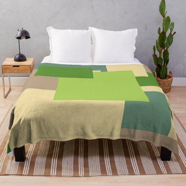 Squares, green, brown Throw Blanket