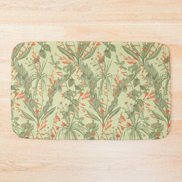 Item preview, Sage-green foliage pattern with coral flowers on a  light green  background designed and sold by ANAKOTO.