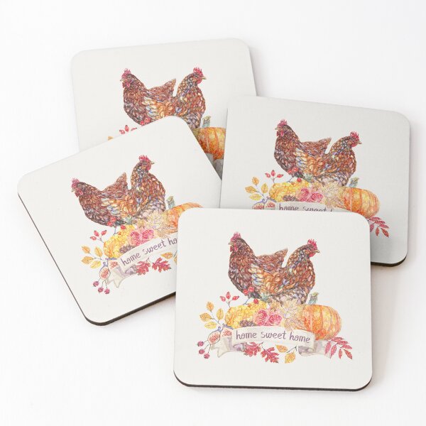 Item preview, Home Sweet Home Red Hens with Fall Harvest Wreath designed and sold by becca-boyce.