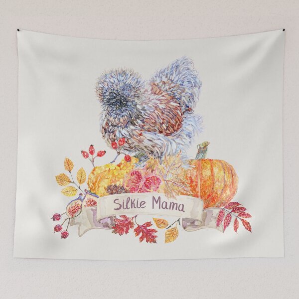 Item preview, Silkie Chicken Mama with Fall Harvest Wreath designed and sold by becca-boyce.