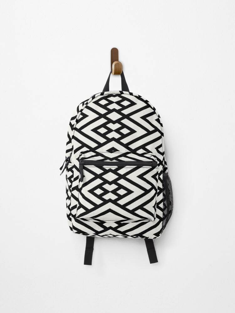 Thumbnail 1 von 3, Rucksack, Black and Cream Art Deco Diamond Pattern Pairs Dulux 2022 Popular Colour Cliff Walk - Color Trends designt und verkauft von ColorOfTheYears.
