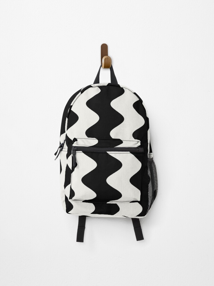 Thumbnail 1 von 3, Rucksack, Black and Cream Wavy Vertical Stripe Pattern Pairs Dulux 2022 Popular Colour Cliff Walk - Color Trends designt und verkauft von ColorOfTheYears.
