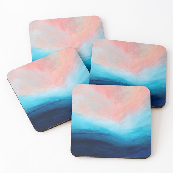 Item preview, Julia Di Sano - THE CALLING 1 PEACH TURQUOISE BLUE COASTAL LANDSCAPE ABSTRACT PAINTING designed and sold by EbiEmporium.