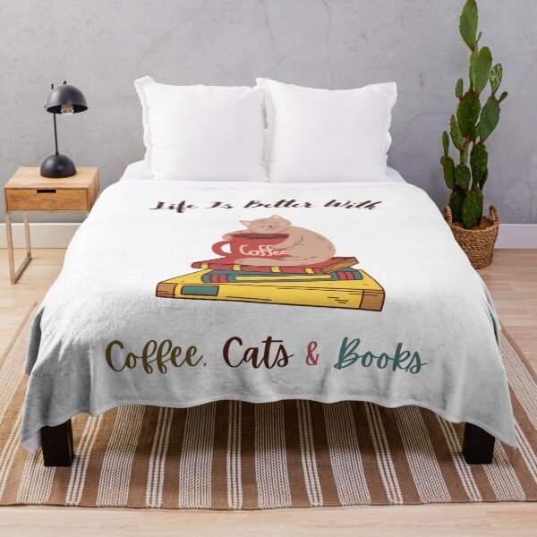 Item preview, Life Is Better With Coffee Cats And Books, Funny and Cute Design Idea for coffee, cats and books lovers designed and sold by Diferenty Shop ⭐⭐⭐⭐⭐.