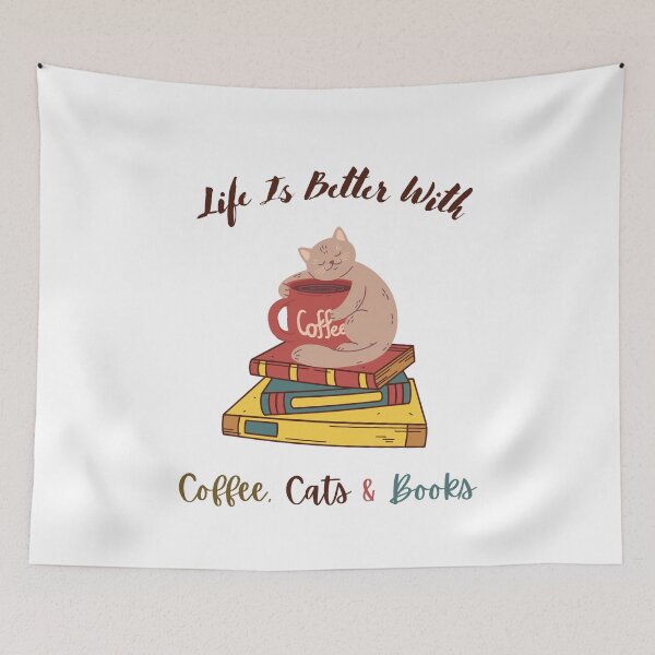Item preview, Life Is Better With Coffee Cats And Books, Funny and Cute Design Idea for coffee, cats and books lovers  designed and sold by Diferenty Shop  ⭐⭐⭐⭐⭐.