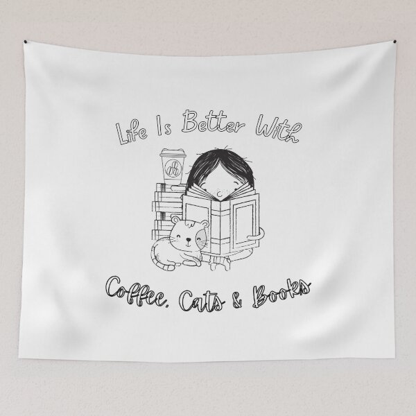 Item preview, Life Is Better With Coffee Cats And Books, Funny and Cute Design Idea for coffee, cats and books lovers  designed and sold by Diferenty Shop  ⭐⭐⭐⭐⭐.