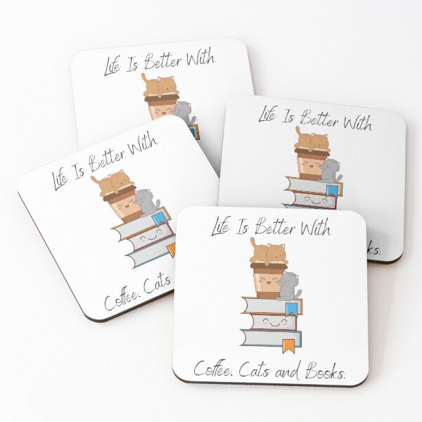 Item preview, Life Is Better With Coffee Cats And Books, Funny and Cute Design Idea for coffee, cats and books lovers  designed and sold by Diferenty Shop  ⭐⭐⭐⭐⭐.