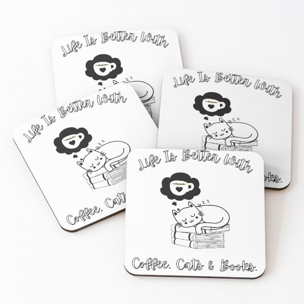 Item preview, Life Is Better With Coffee Cats And Books, Funny and Cute Design Idea for coffee, cats and books lovers  designed and sold by Diferenty Shop  ⭐⭐⭐⭐⭐.