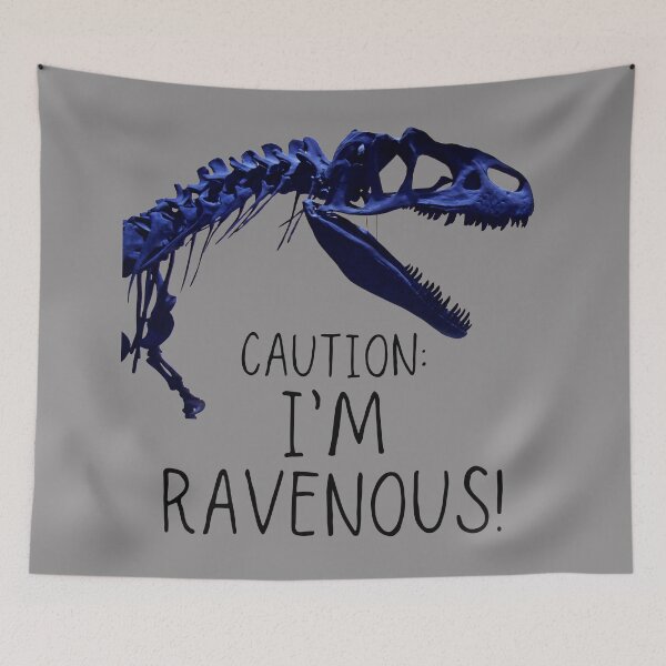 Item preview, Caution: I'm Ravenous!. Toothy, scary dinosaur skeleton. Handwritten text. designed and sold by JellyBeenzz.
