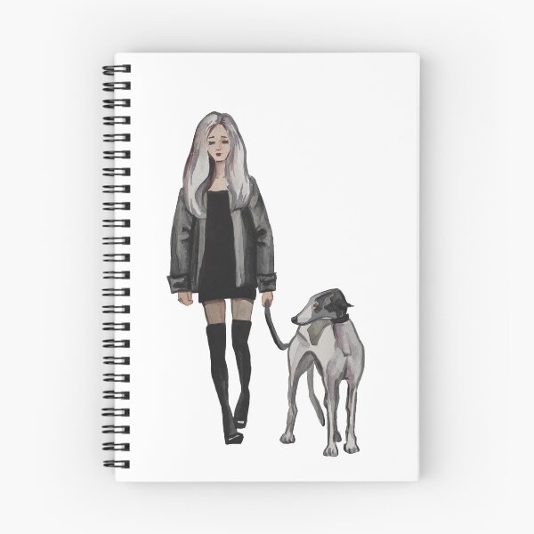 Artikelvorschau, modische Illustration eines Mädchens mit einem Hund. Mädchen mit einem Hund Aquarell entworfen und verkauft von colorful  art.