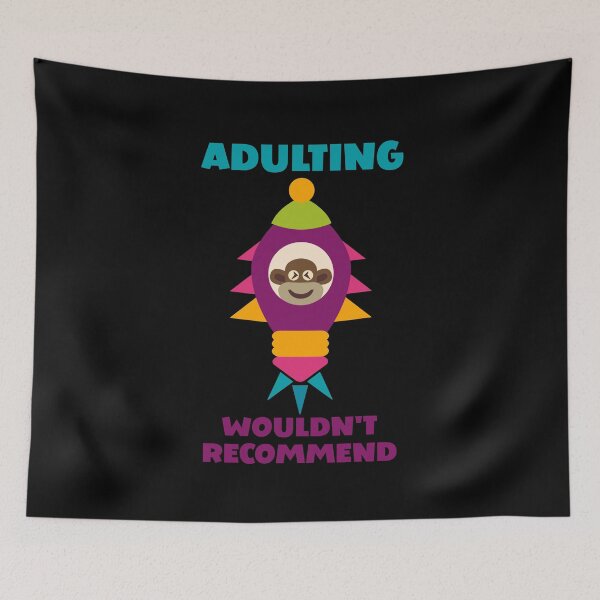 Item preview, Adulting, Wouldn't Recommend - Sock Monkey in Colourful Rocket designed and sold by Trinket-Trickster.