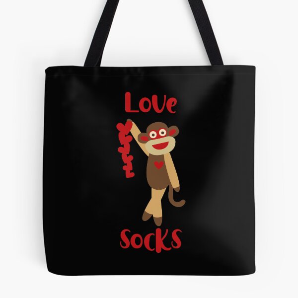 Item preview, Love Socks - Cute Sock Monkey Holding a String of Hearts High designed and sold by Trinket-Trickster.