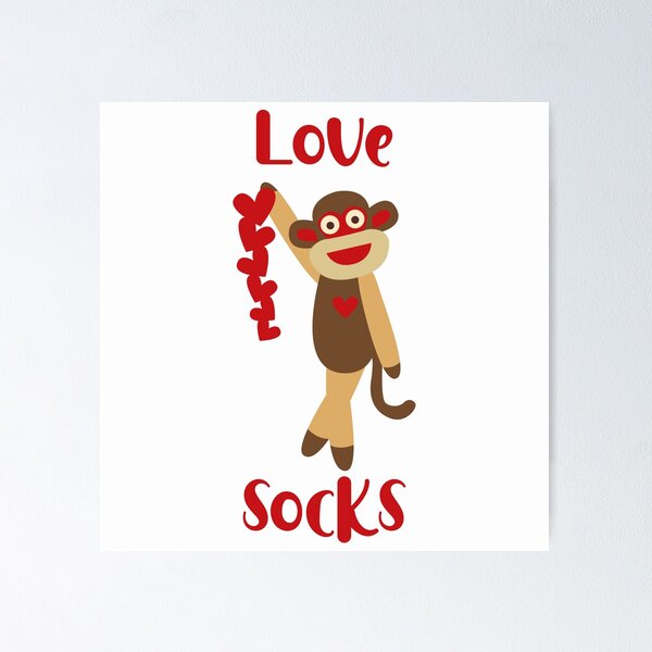 Item preview, Love Socks - Cute Sock Monkey Holding a String of Hearts High designed and sold by Trinket-Trickster.