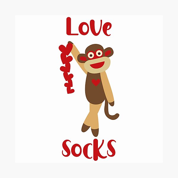 Item preview, Love Socks - Cute Sock Monkey Holding a String of Hearts High designed and sold by Trinket-Trickster.