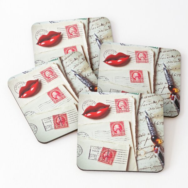 Item preview, Red lips pin and old letters designed and sold by Garry Gay.