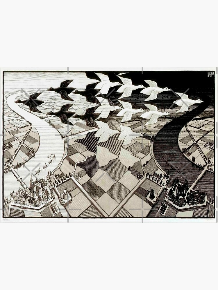 Disover Day and Night by Maurits Cornelis Escher Premium Matte Vertical Poster