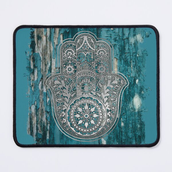 Item preview, Silver Hamsa Hand  On Turquoise Wood  designed and sold by maryedenoa.
