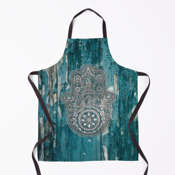 Item preview, Silver Hamsa Hand  On Turquoise Wood  designed and sold by maryedenoa.
