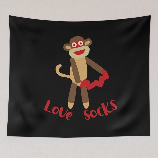 Item preview, Love Socks - Sock Monkey Holding a Sting of Love Hearts designed and sold by Trinket-Trickster.