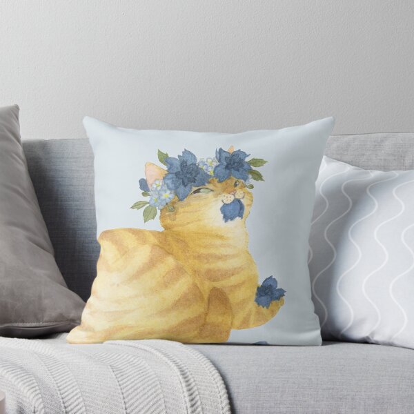 Item preview, Flower Cat - Yellow Striped With Blue designed and sold by JayBirdsBrain.