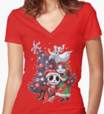 .Jack and Sally TNBC. Women's Fitted V-Neck T-Shirt