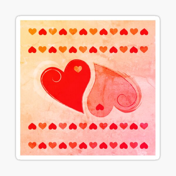 Yin Yang Hearts - Pink and Red Hearts Illustration on pink textured background Sticker