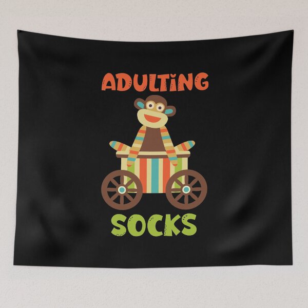 Item preview, Adulting Socks - Sock Monkey on Colourful Cart designed and sold by Trinket-Trickster.