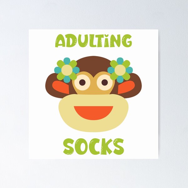 Item preview, Adulting Socks - Sock Monkey Head with Flowers designed and sold by Trinket-Trickster.