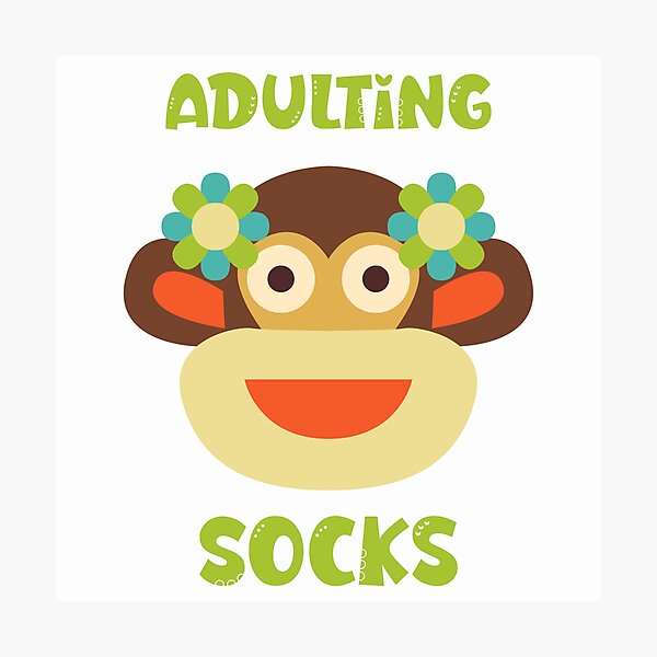 Item preview, Adulting Socks - Sock Monkey Head with Flowers designed and sold by Trinket-Trickster.