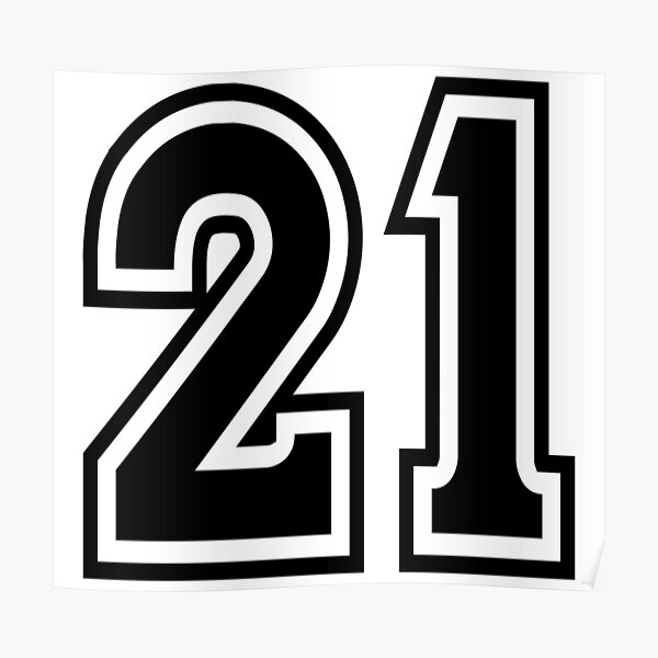 21 American Football Classic Vintage Sport Jersey Number in black number  on white background for american football, baseball or basketball Art  Print