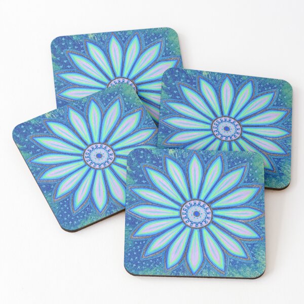 Item preview, SANDFLOWER art-tile (blue, teal, multimedia, abstract art) designed and sold by gotecreations.