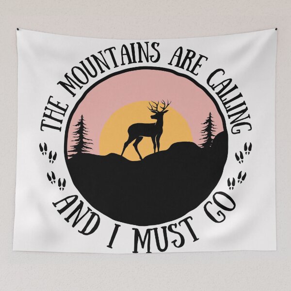 Item preview, The mountains are calling and I must go, John Muir quote about life, sunset print designed and sold by Auntieck.