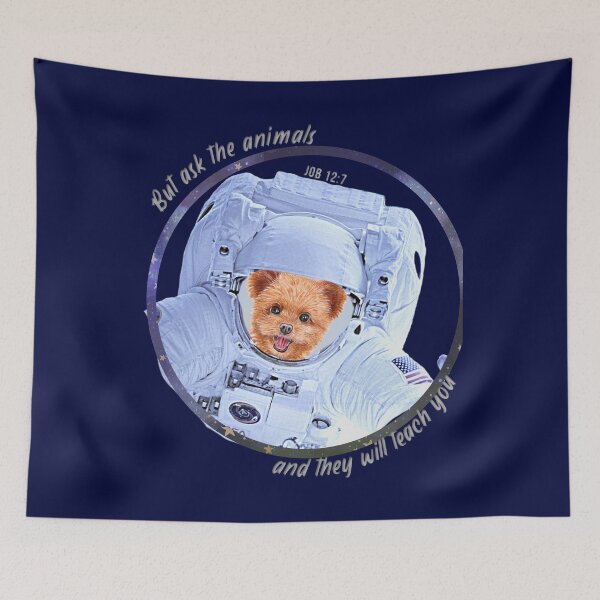 Item preview, Spitz Poo Dog Astronaut in Space Bible Verse Ask the Animals Job 12:7 designed and sold by TheKingdomAttic.