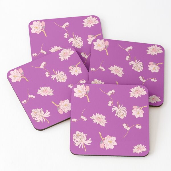 Item preview, pink flowers on purple background designed and sold by bohemedesign.