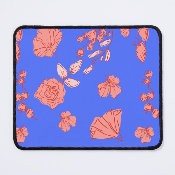 Item preview, coral flowers on blue background designed and sold by bohemedesign.
