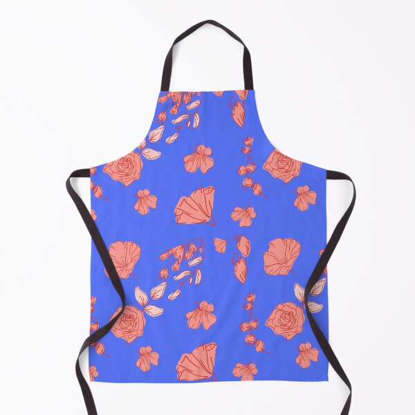 Item preview, coral flowers on blue background designed and sold by bohemedesign.