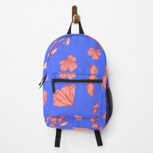 Item preview, coral flowers on blue background designed and sold by bohemedesign.