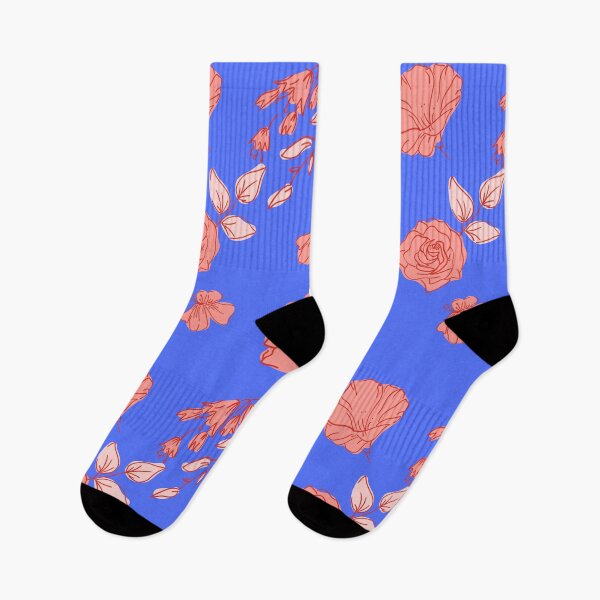 Item preview, coral flowers on blue background designed and sold by bohemedesign.