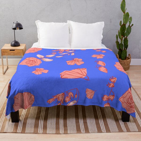 Item preview, coral flowers on blue background designed and sold by bohemedesign.