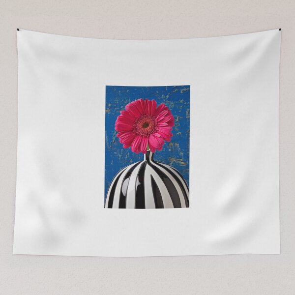 Aperçu de l'œuvre Dark Pink Mum In Striped Vase créée et vendue par Garry Gay.