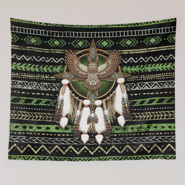 Item preview, Native American Green Owl Mandala African Eagle Tribal designed and sold by LarinaBeauty.