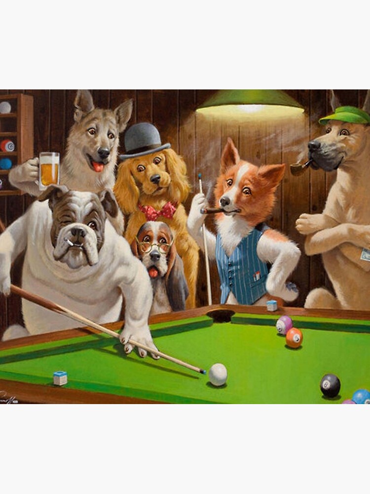 Disover Dogs Playing Pool Billiard by Cassius Marcellus Coolidge Tapestry