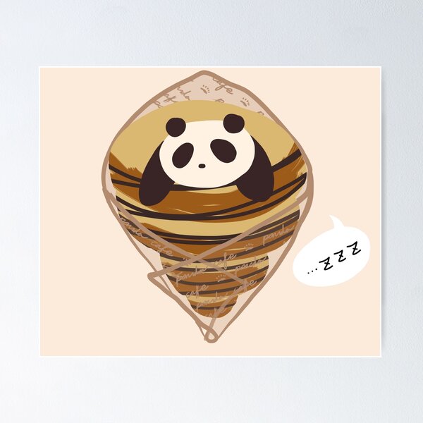 Item preview, Kawaii cream panda sleeping inside a fresh baked cornet with chocolate drizzles from Panda Cafe designed and sold by citrusapple.