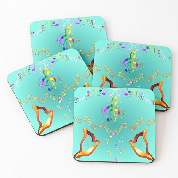 Item preview, Vivid Golden Musical Harps on Turquoise  designed and sold by Only1helen.